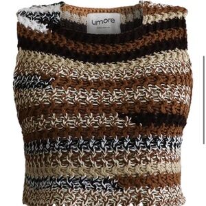 Brown and White Knit Crop Top